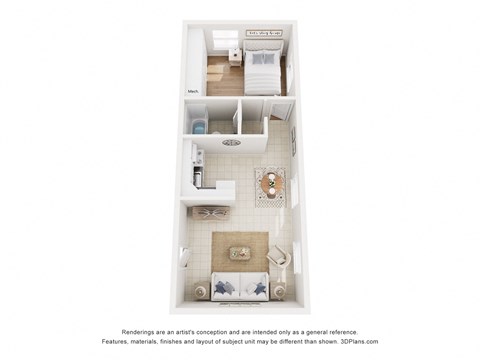 Floor plan for 1 bed, 1 bath, 650 sqft